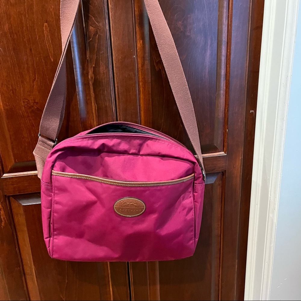 Red Longchamp Travel Tote with Trolley Strap